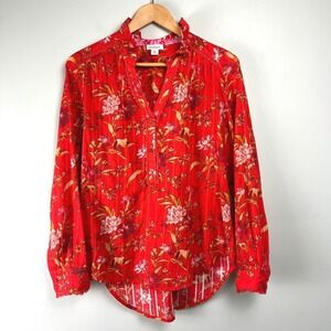 Sundance Floral Cotton Blouse XS Ruffle Neck Lace Trim Poetcore Victorian Boho‎